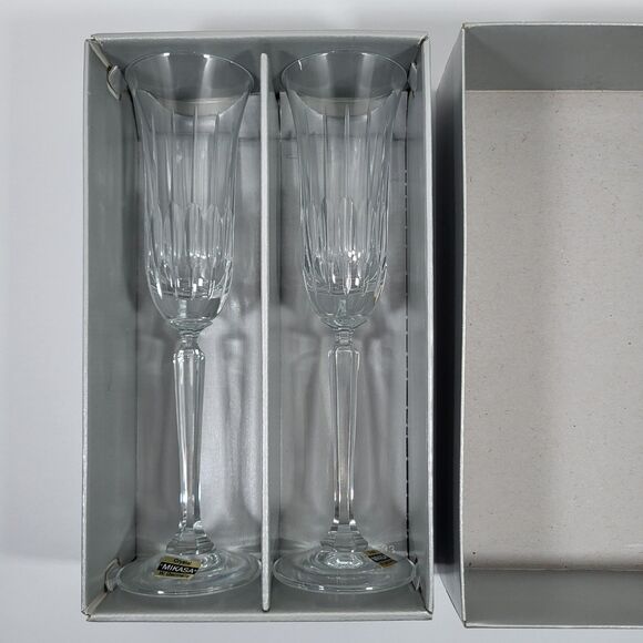 Mikasa Full Lead Crystal Champagne Flutes Set of 2 Park Avenue New in Box - Picture 1 of 10